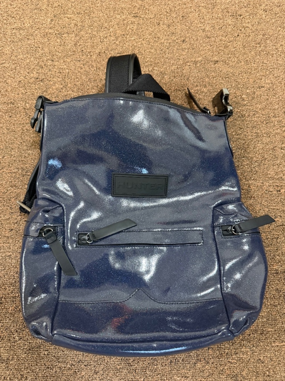 Hunter Original Rubberized Leather Top Clip Backpack Iridescent Blue Rare